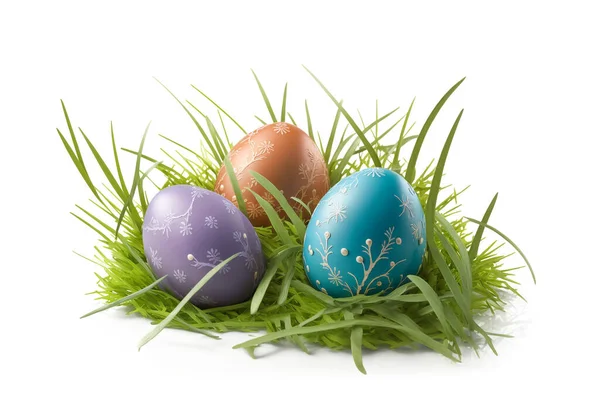 Пасхальні Яйця Траві Ізольовані Білому Тлі Великодня Концепція — стокове фото