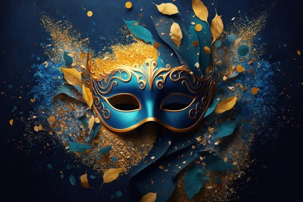 Máscara Carnaval Com Confetes Coloridos Streamers Fundo Carnaval Imagem De Stock