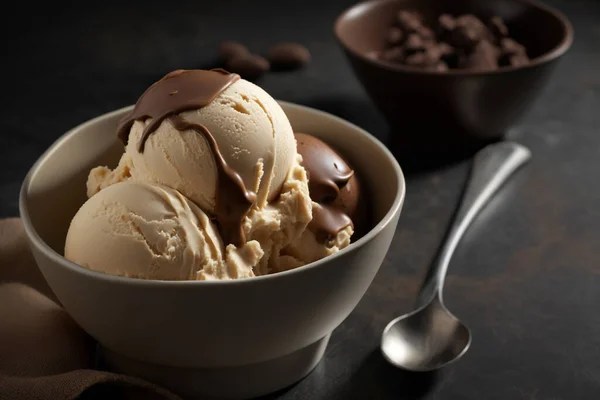 Bowl Delicious Coffee Ice Cream Dark Background — Fotografia de Stock