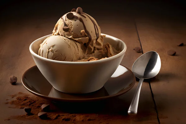 Bowl Delicious Coffee Ice Cream Dark Background ロイヤリティフリーのストック画像