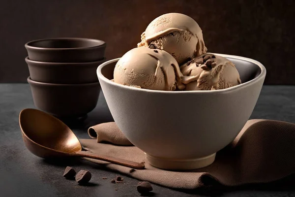 Bowl Delicious Coffee Ice Cream Dark Background Foto Stock