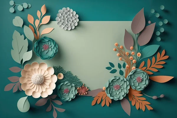 Leere Grußkartenschablone Mit Buntem Blumenrahmen Scherenschnitt Stil Stockbild