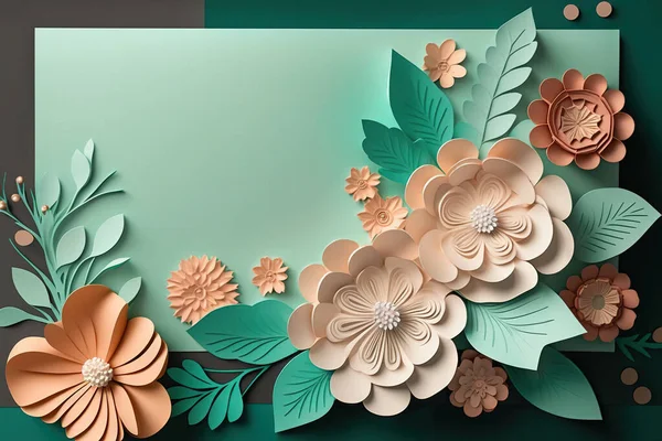 Порожній Шаблон Вітальної Листівки Барвистою Квітковою Рамкою Стилі Паперу Стокове Зображення