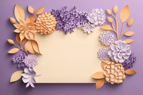 紙カットスタイルでカラフルな花のフレームとブランクグリーティングカードテンプレート ロイヤリティフリーのストック画像