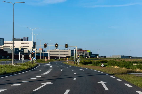 Traffic lights on a highway in the Netherlands near the city of Amsterdam