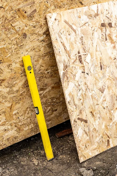 Construction Garden Wooden House View Walls Oriented Strand Board — Stock Photo, Image