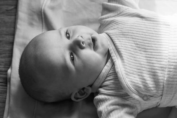 Close Portrait Little Baby Boy Monochrome Photo — Stock Photo, Image