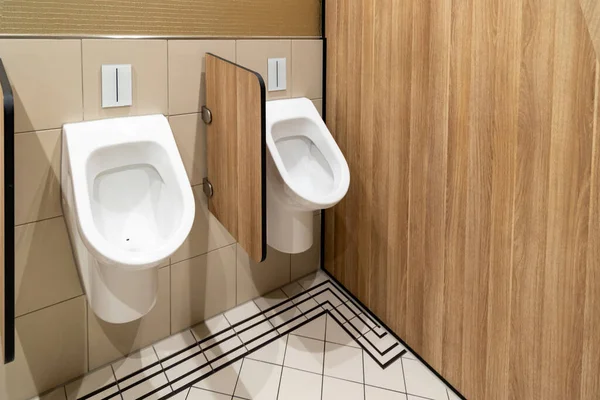 Two White Porcelain Urinals Public Toilet — Photo