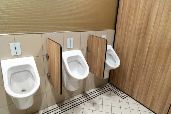 Three White Porcelain Urinals Public Toilet — Stock Photo, Image
