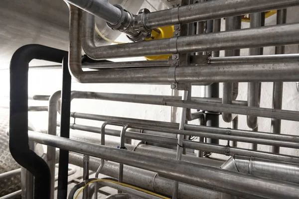 Sistema Tubos Aço Planta Processamento Alimentos Bebidas Oleodutos Fábrica Cervejaria — Fotografia de Stock
