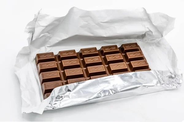 Bar Dark Chocolate Foil Isolated White Background — Stock Photo, Image