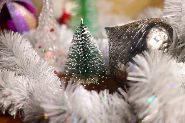 Játék Karácsonyfa Újévi Dekoráció Téli Szünet Ünnepi Hangulat Tündérfények Fényes — Stock Fotó