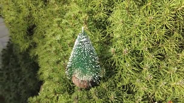 Speelgoedboom Kerstboom Mooie Elegante Groene Kerstboom Heldere Bloemenslinger Nieuwjaar — Stockvideo