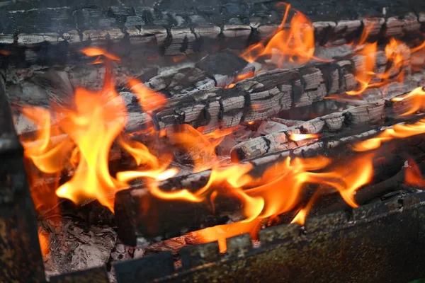 stock image burning wood and paper. firewood is burning. tongues of flame. orange flame. bonfire. wood-fired cooking. firewood is burning for cooking barbecue