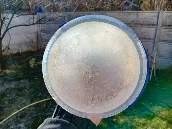 Istextur Fruset Vatten Luftbubblor Vatten Frusen Luft Vattnet Transparenta Iskristaller — Stockfoto