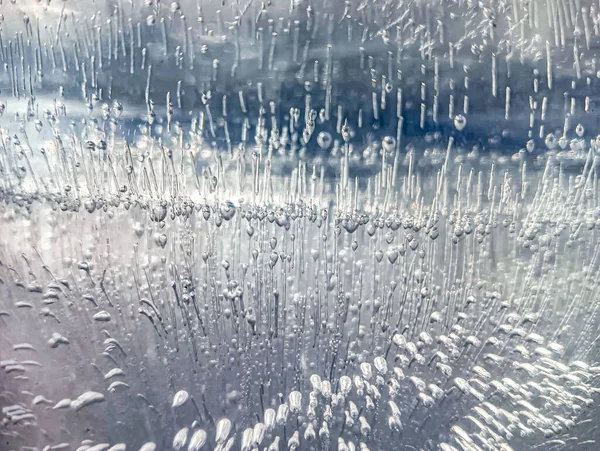 Jég Textúra Fagyasztott Víz Légbuborékok Vízben Fagyott Levegő Vízben Átlátszó — Stock Fotó