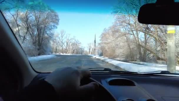 Kocsiban Rossz Úton Vezetek Lyukak Aszfalton Sofőr Vezet Első Személyű — Stock videók