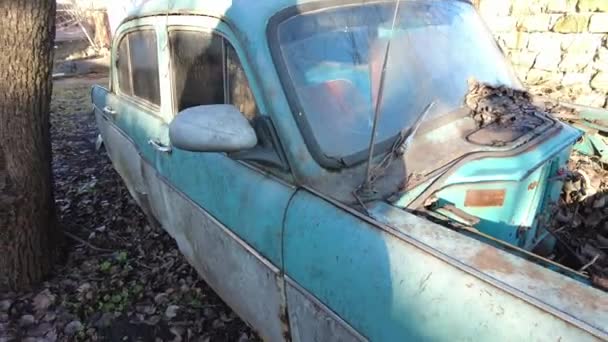 Soviet Retro Broken Car Steadycam Shot Broken Rusty Cars Green — Video