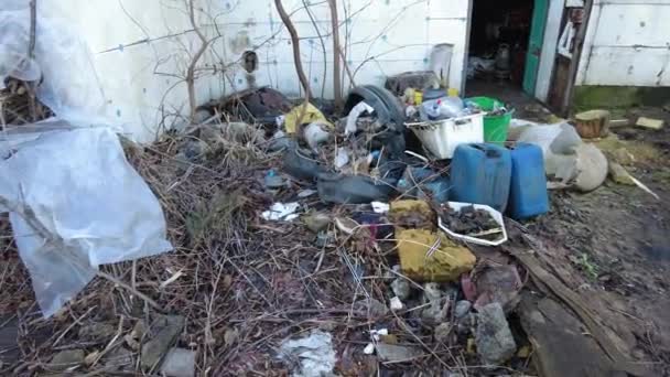 Abandoned House Ukraine Rubbish Yard Destroyed House Construction Dump Construction — Vídeos de Stock