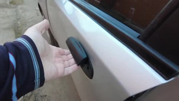 Man Opens Car Door Man Opens Car Car Door Handle — Stock Video