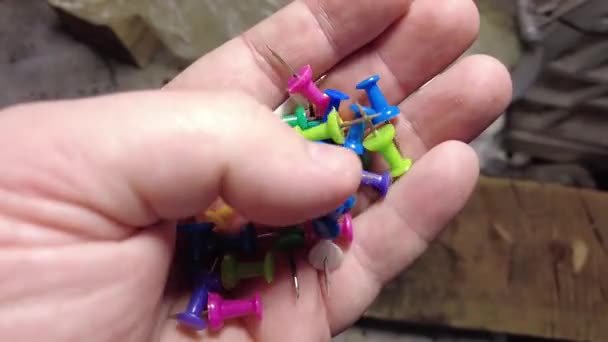 Colored Push Pins Hand Office Supplies Footage — Stock Video
