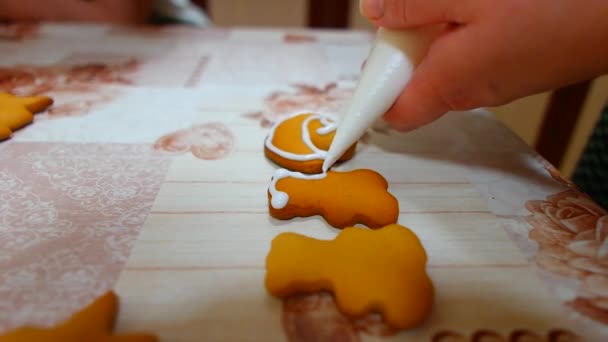 Homemade Cookies Traditional Christmas Gingerbread Cookie Remove Hot Biscuits Oven — Vídeos de Stock