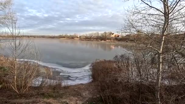 Kış Manzarası Donmuş Nehir Nehirli Doğal Manzara Ukrayna Manzarası Ukrayna — Stok video
