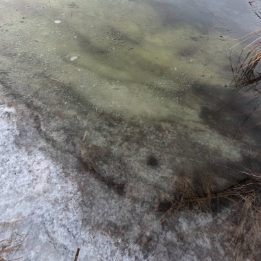 Donmuş su. Nehirdeki temiz buz. Nehir dibi ve buz. Buz ve karı eritir. İlkbahar buzu.