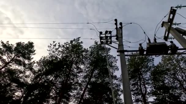 電柱だ 電気変圧器 ウクライナのエネルギーシステム ウクライナの風景 ウクライナ — ストック動画