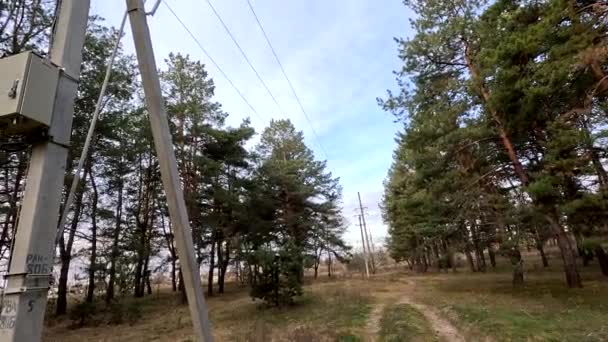Electrical Poles Electricity Transformer Energy System Ukraine Ukrainian Landscape Ukraine — Wideo stockowe