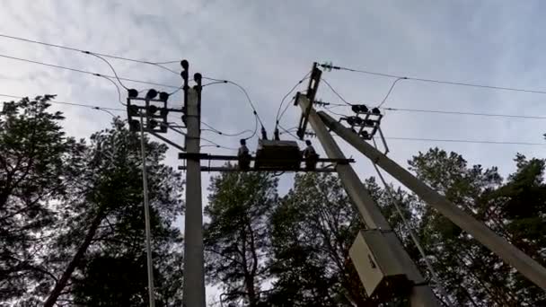 Electrical Poles Electricity Transformer Energy System Ukraine Ukrainian Landscape Ukraine — Stock Video