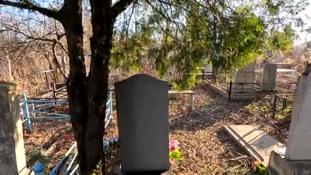 Ukrina January 2023 Old Cemetery Abandoned Graves Broken Headstones Fresh — Video Stock