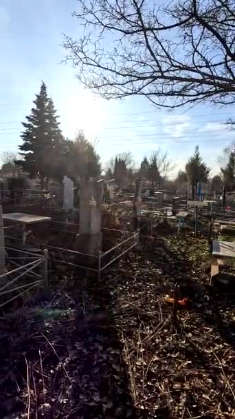 Укрина Января 2023 Года Старое Кладбище Заброшенные Могилы Сломанные Надгробия — стоковое видео