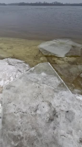 Blocks Ice Shore Big Ice Floes Sand Melting Ice Spring — Video Stock