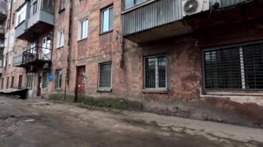 the city of Dnipro. Dnepropetrovsk region. Ukraine. January 13, 2023. Soviet houses. multi-story houses. old dirty houses. destroyed apartment building.