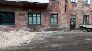 the city of Dnipro. Dnepropetrovsk region. Ukraine. January 13, 2023. Soviet houses. multi-story houses. old dirty houses. destroyed apartment building.