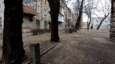 the city of Dnipro. Dnepropetrovsk region. Ukraine. January 13, 2023. Soviet houses. multi-story houses. old dirty houses. destroyed apartment building.