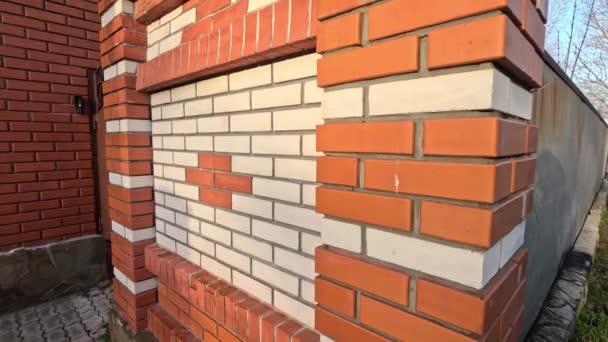 Brick Fence Gray Stone House Shutters Windows Brick Fence Covered — Αρχείο Βίντεο
