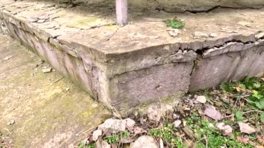 cracks in the foundation. destroyed foundation. Effect of an old tuff wall that is about to break to mean a concept. cracked collapsed wall. Crack in the Foundation of an old house