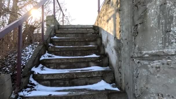 Concrete Stairs Winter Snow Stairs Stairs White Snow Steps Snow — стоковое видео