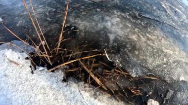 melting ice on the river. ice drift, ice floes float on the river in early spring, the river is opened from ice, snow melts. spring thaw. winter nature. frozen water. 