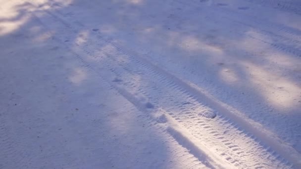 타이어 자국이요 얼음에 얼어붙은 타이어 얼어붙은 타이어 핀란드의 얼어붙은 호수에 — 비디오