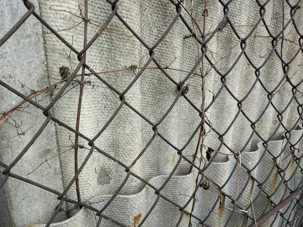 Забор Металла Бетона Стальная Сетка Сетчатый Забор Серый Бетонный Забор — стоковое фото