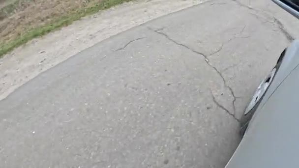 View Car Window Movement Car Bad Road Holes Asphalt Wheel — Stock Video