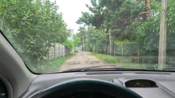 Kör Bil Dålig Väg Hål Vägen Grusväg Resa Med Bil — Stockvideo