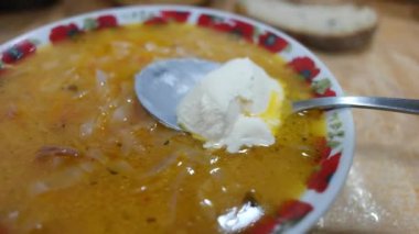 Ev yapımı pancar çorbası. Ukrayna Borsch 'u. Ev yapımı çorba. lahana çorbası. kırmızı ev yapımı çorba..