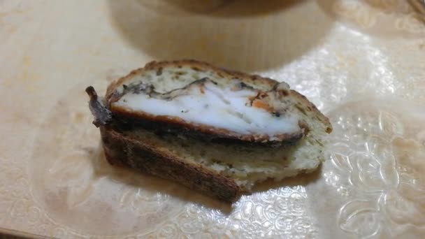 Bread Lard Fatty Food Fried Fat Homebaked Bread Tasty Food — Stock Video