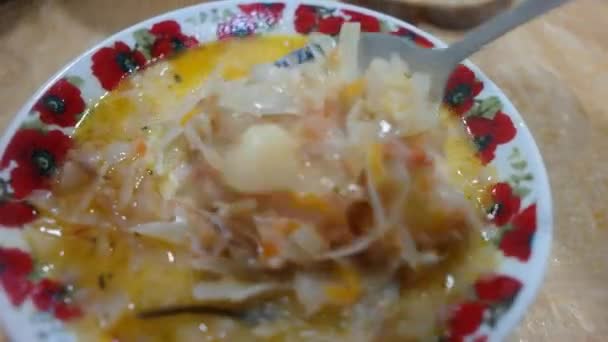 自家製ボルシェット ウクライナのボルシェ 自家製スープ キャベツスープ 赤い自家製スープ — ストック動画