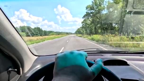 Prowadzenie Samochodu Złej Drodze Podróż Samochodem Widok Punktu Widzenia Kierowcy — Wideo stockowe