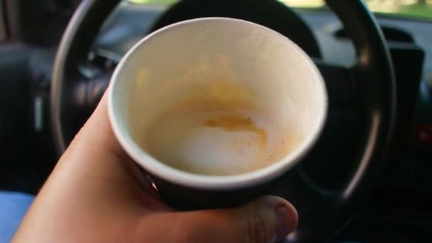 Café Coche Capuchino Una Taza Papel Café Una Taza Papel — Vídeo de stock